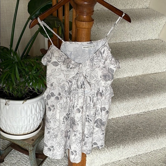Abercrombie & Fitch Silk Floral Spaghetti Strap Dress White and Gray - Picture 2 of 10